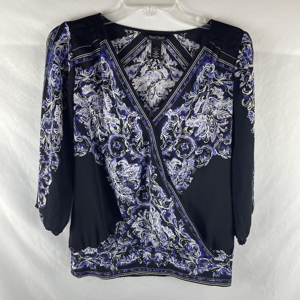 White House Black Market Tunic Top Women's 4 Black White Tunic V Neck flowy